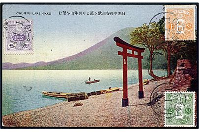 Japan, Chujenji Lake Nikko. Frankeret på billedsiden og sendt til Danmark 1925.