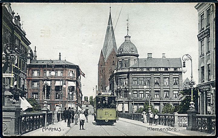 Aarhus, Klemensbro med sporvogn no. 15. H. A. Ebbesen no. 188.