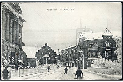 Odense, Julehilsen fra med Jernbanegade i sne. Stenders no. 3840