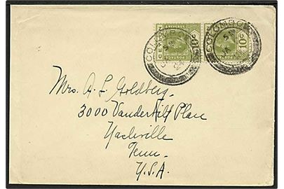 10 c. George V i parstykke på brev fra Colombo d. 26.1.1924 til USA.