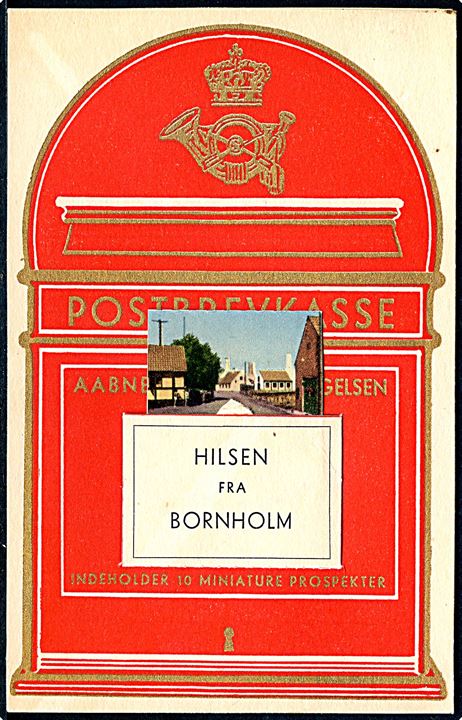 Hilsen fra Bornholm, postkasse med prospekter. Stenders serie 2.