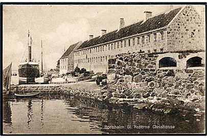 Christiansø, gamle kaserne og dampskib. Stenders no. 51034.
