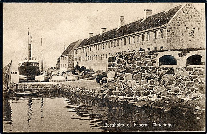 Christiansø, gamle kaserne og dampskib. Stenders no. 51034.