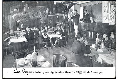 Købh., Dahlerupsgade 3-5 natklub Las Vegas. Reklamekort frankeret med 15 øre Bølgelinie annulleret med TMS Søndagsbreve 55 øre i Tillægsporto/København OMK. 27 d. 10.7.1963.