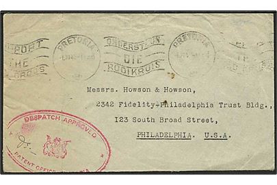 Ufrankeret tjenestebrev fra Pretoria d. 1.11.1945 til Philadelphia, USA