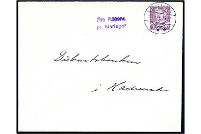 25 øre Fr. IX på brev annulleret Mariager d. 31.8.1955 og sidestemplet Assens pr. Mariager til Hadsund.