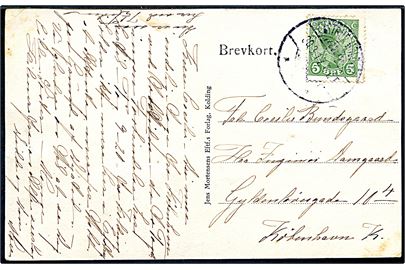5 øre Chr. X på brevkort annulleret med brotype Ia Eistrup Holdepl. 30.3.1917 til København.