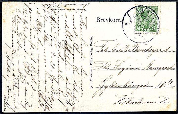 5 øre Chr. X på brevkort annulleret med brotype Ia Eistrup Holdepl. 30.3.1917 til København.