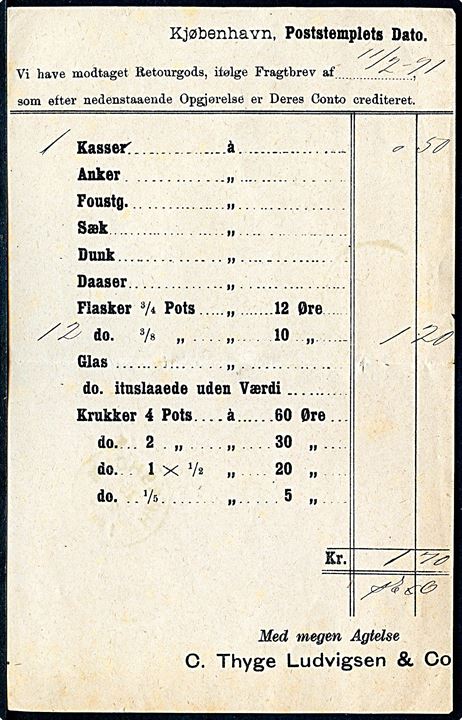 4 øre Tofarvet på tryksag annulleret med lapidar Kjøbenhavn d. 15.2.1891 til Hørsholm.