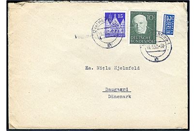 10+3 pfg. Bodelschwingh, 15 pfg. Bygnong og 2 pfg. Berlin Notopfer på brev fra Hamburg d. 19.5.1952 til Daugård, Danmark. 