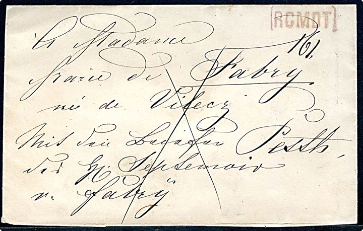 15 kr. Våben single på bagsiden af anbefalet brev fra Wien d. 9.5.1867 til Pest, Ungarn. Ank.stemplet PEST d. 10.5.1867.