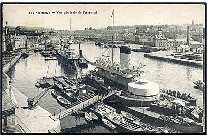 Frankrig, Brest, udsigt over flådehavn med orlogsskibe. No. 409.