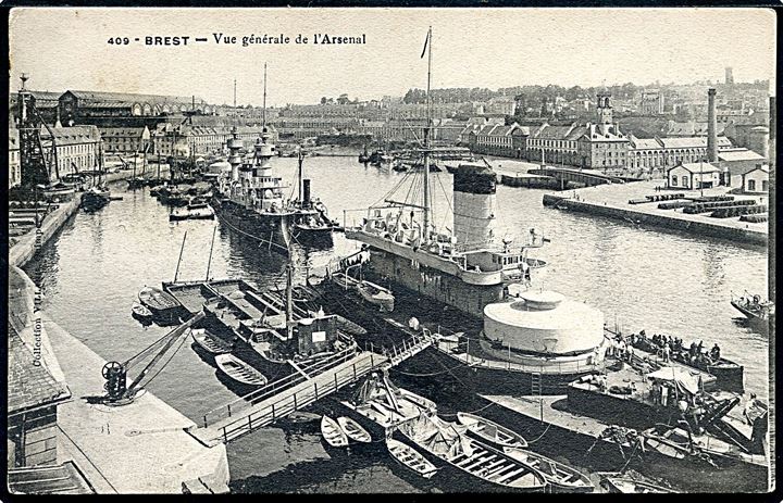 Frankrig, Brest, udsigt over flådehavn med orlogsskibe. No. 409.