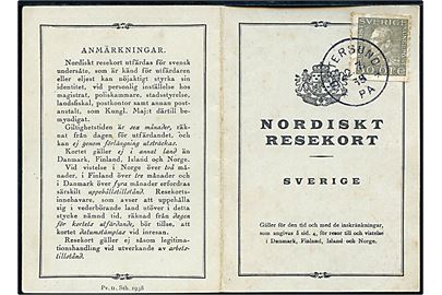 50 öre Gustaf på Nordisk Resekort stemplet Östersund d. 22.7.1938. Frimærke med skjolder.