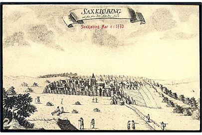 Sakskøbing i gamle dage - efter tegning fra ca. 1770. Warburg, D.B. i gl. Dage no. 21.