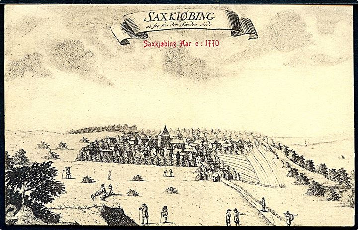 Sakskøbing i gamle dage - efter tegning fra ca. 1770. Warburg, D.B. i gl. Dage no. 21.