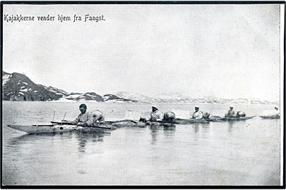 Grønland, Kajakkerne vender hjem fra Fangst. Pacht & Crone u/no.