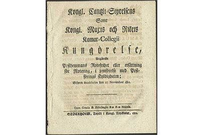 Kundgörelse vedr. postale forhold dateret Stockholm d. 27.11.1811. 12 sider.