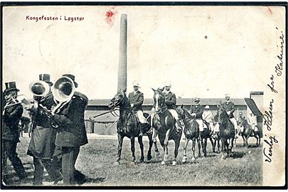 Løgstør, Kongefesten 1908. Sørensen Kjældgaard u/no. Nålehul.