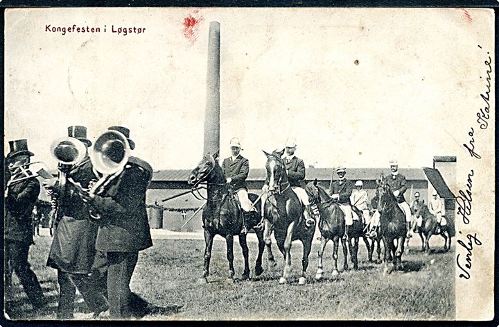 Løgstør, Kongefesten 1908. Sørensen Kjældgaard u/no. Nålehul.