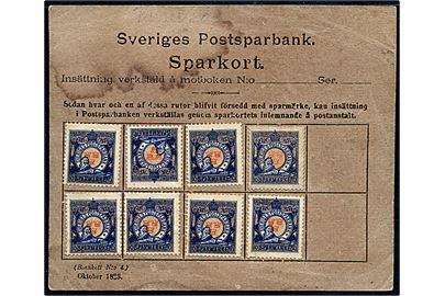 Sveriges Postsparbank Sparkort (Blankett N:o 4) Oktober 1883 med 10 öre sparemærker (8). Skjold i toppen 