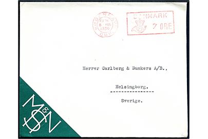 7 øre posthusfranko frankeret tryksag fra København OMK. d. 6.8.1936 til Helsingborg, Sverige.