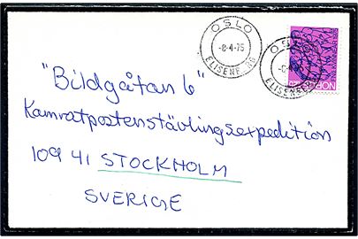 1,25 kr. FNs Kvindeår 1975 på sørgekuvert fra Oslo d. 8.4.1975 til Stockholm, Sverige.