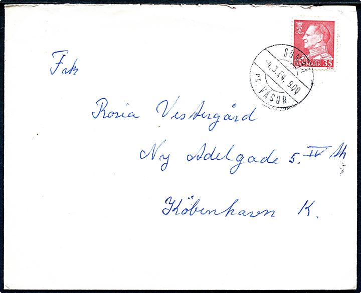 35 øre Fr. IX på brev annulleret med pr.-stempel Sumba pr. Vagúr d. 4.3.1964 til København.