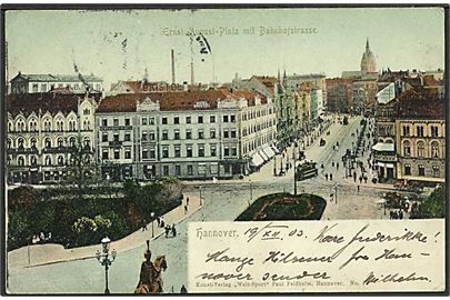 Parti fra Ernst August-Platz med Bahnhofstrasse i Hannover, Tyskland. P. Feldheim no. 1.