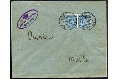 4 øre Tjenestemærke i parstykke på brev fra Amtsstuefilialen i Nykjøbing Falster d. 12.2.1902 til Maribo.