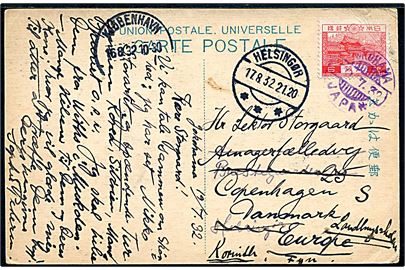6 sn. på brevkort fra Yokohama Japan d. 19.7.1932 til Helsingør, Danmark - eftersendt til København.