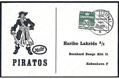 30 øre Bølgelinie på illustreret Haribo Piratos tryksags-kort fra Ølstykke d. 27.5.1968 til København.