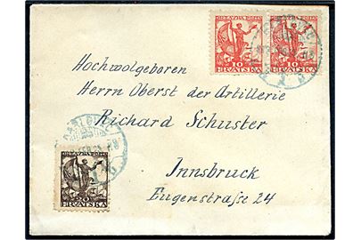 10 fil. (par) og 20 fil. Sømand på brev fra Karlovac d. 2x.2.1919 til Innsbruck, Østrig.