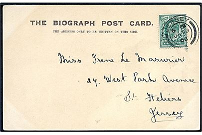½d Edward VII på lokalt brevkort annulleret Jersey d. 29.1.1903 til St. Heliers. 