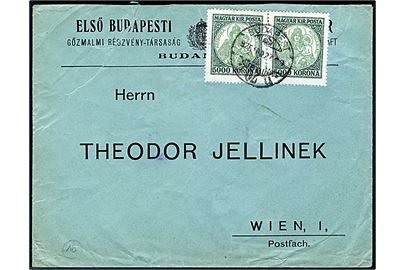 5000 kr. Infla udg. i parstykke på brev fra Budapest d. 27.3.1926 til Wien, Østrig. Rift i kuvert.