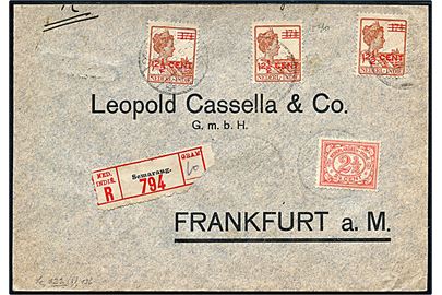 2½ c. Ciffer og 12½/17½ c. Provisorium (3) på anbefalet brev fra Semarang d. 7.7.1925 til Frankfurt, Tyskland.