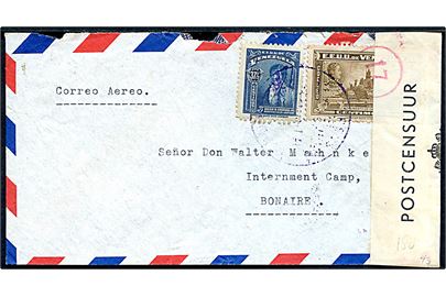 20 c. og 37½ c. på luftpostbrev med svagt stempel fra Caracas til tysk interneret civil person, Walter Mahnke, i  en hollandsk interneringslejr i Bonaire, Curacao. Åbnet af lokal hollandsk censur.  