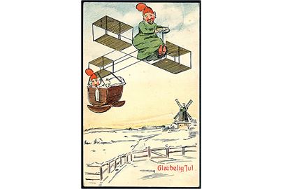 Christian Hoff: Tegnet julekort med flyvemaskine. Serie 1065.