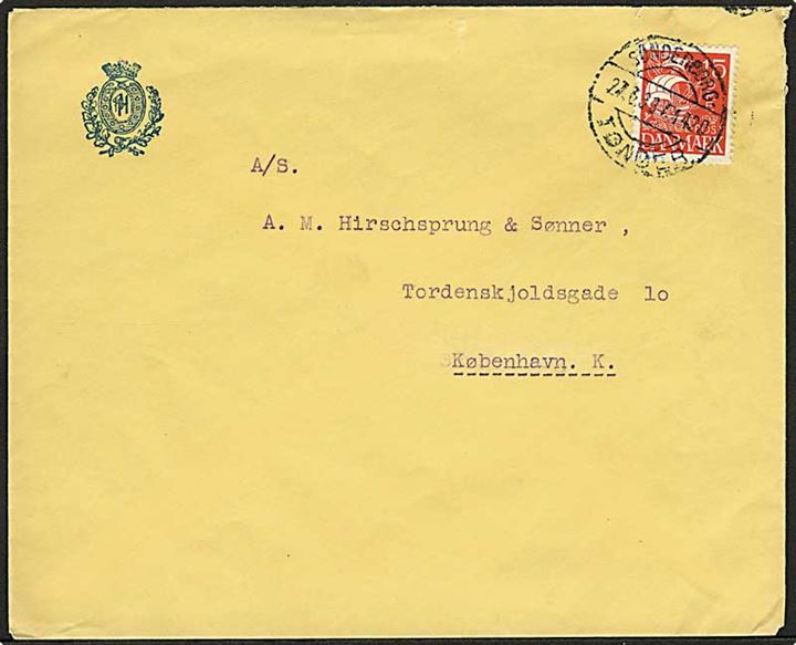15 øre Karavel på brev fra Sønderborg annulleret med bureaustempel Sønderborg - Tønder T.1420 d. 27.3.1933 til København.
