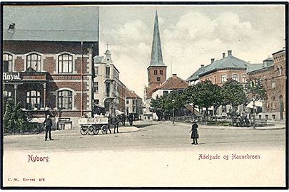 Nyborg, Adelgade og Havnebroen. Stenders no. 426.
