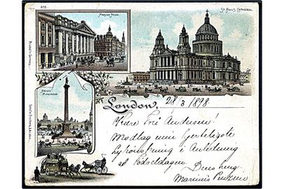 London, partier med St. Pauls Cathedral, Mansion  House og Nelson Monument. Sandle Brothers no. 613. Har været opklæbet!