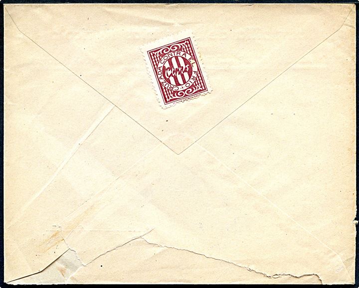 30 cts. på brev fra Alfaro d. 31.10.1938 til San Sebastian. Lokal borgerkrigscensur fra Alfaro. På bagsiden veægørenhedsmærke: Cruzada contra el frio.