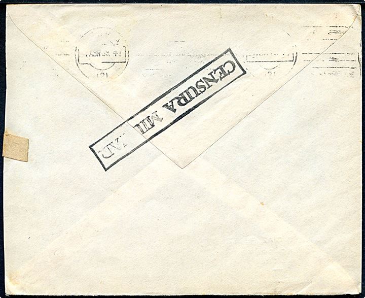 40 cts. Isabel på brev fra Almeria d. 21.4.1939 til Mondragon. Lokal censur i Almeria med rammestempel Censura Militar. 