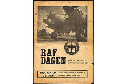 25 øre illustreret program fra RAF Dagen d. 1.7.1945 i Københavns Lufthavn. 8 sider.