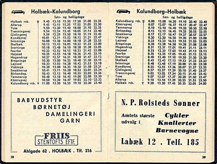 Holbæk. Hæfte med køreplaner for tog, bus og færge gældende fra 29.9.1963-30.5.1964. Udgivet af Holbæks Erhvervsråd.