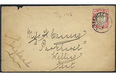 1d Edward VII på brev fra Pretoria d. 15.12.1902 til Welling, England.
