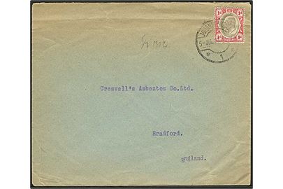 1d Edward VII på brev fra Johannesburg d. 2.7.1902 til Bradford, England.