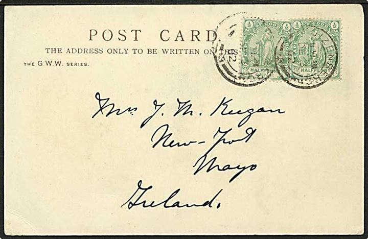 ½d Standing Hope (2) på brevkort stemplet Muizenberg d. 3.12.1902 til Ireland.
