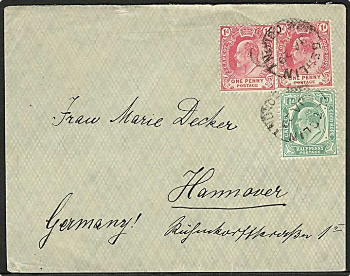 ½d og 1d (2) Edward VII på brev stemplet Berlin Cape Colony d. 29.1.19xx til Hannover, Tyskland.