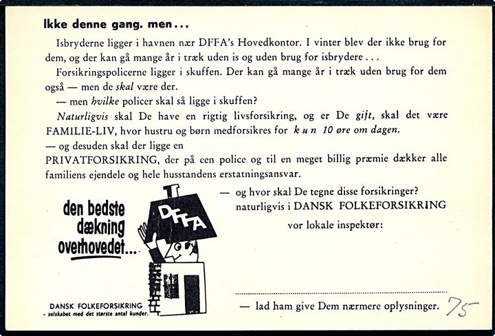 Københavns havn med isbrydere. Reklamekort fra DFFA - Dansk Folkeforsikring. U/no. Svag fold.
